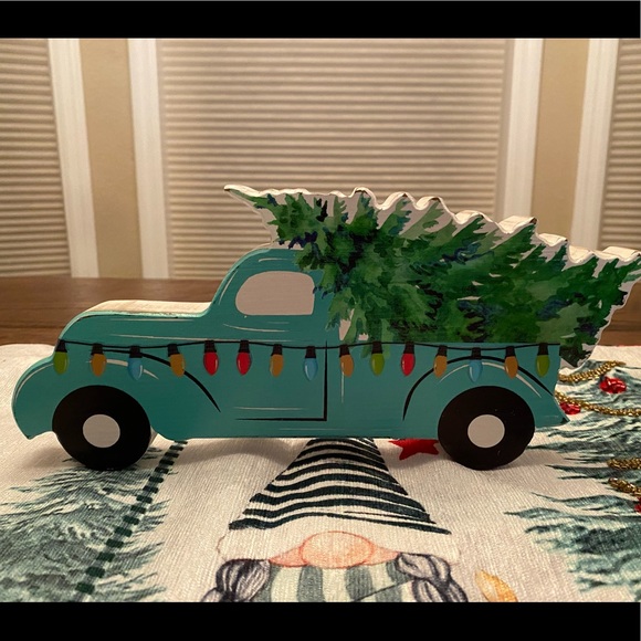 Blue Farmhouse Christmas PickUp Truck Carrying A Christmas Tree Wood Decor Sign - Picture 7 of 15